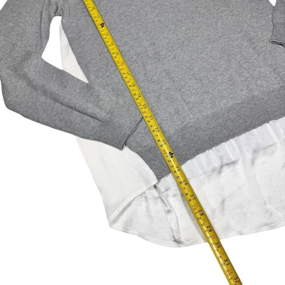 NWT Vince Camuto Jeweled Neck Sweater Sz.M Gray Chiffon Hem Oversized Preppy - Picture 5 of 9